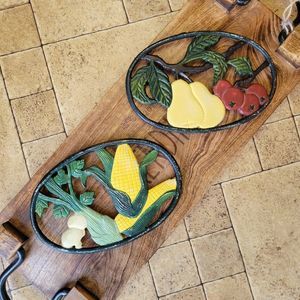 Cast Iron Potholders Vintage Vegetable Hot Plate Trivets